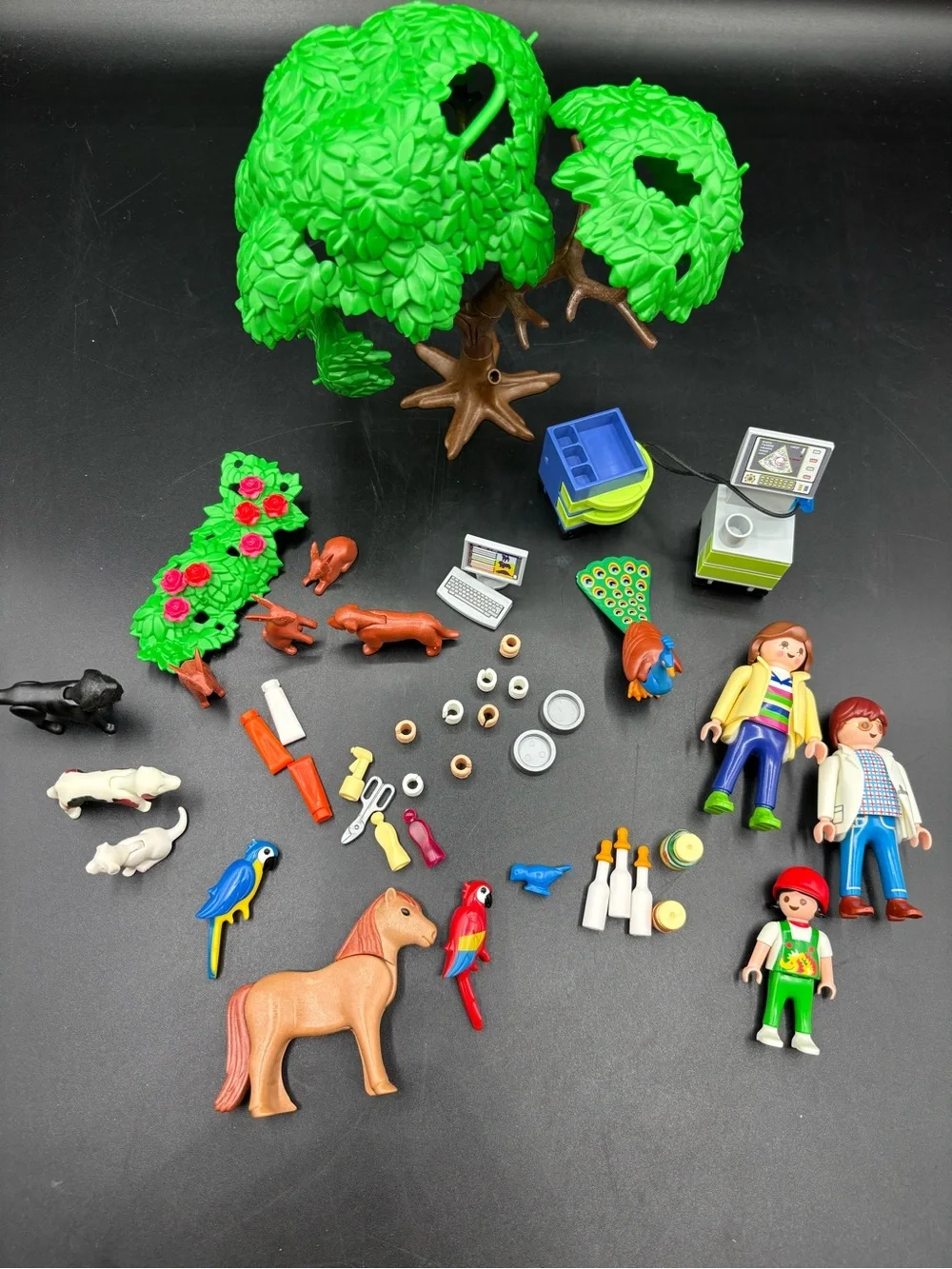 Playmobil 4343 Animal Clinic INCOMPLETE Set Small Horse Birds Doctor Tree Dogs